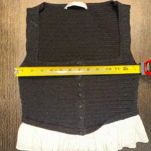 Zara Black Crochet Button-Front Crop Top with White Eyelet Ruffle thumbnail 4
