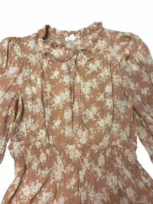Blu Pepper Cottagecore Floral Smocked Waist Neutral Mini Dress Large thumbnail 4