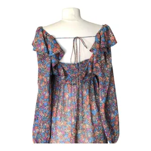 For Love & Lemons Brittany Floral Midi Dress Smocked Ruffle Medium NWT Romantic thumbnail 9