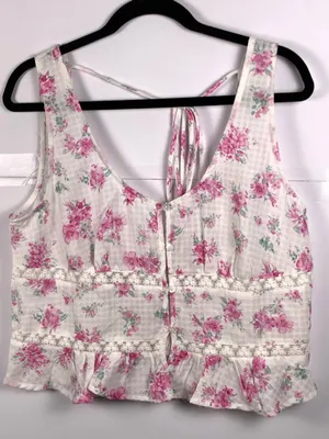 Altar’d State Tank Top XL Pink Floral Lace Peplum Fairycore Cottagecore NWOT thumbnail 4