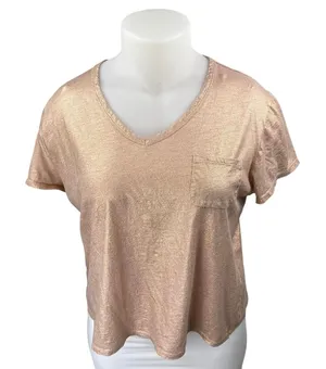 Ann Taylor Loft Women's Bronze Metallic Short Sleeve Pocket Tee T-Shirt Top XL thumbnail 1