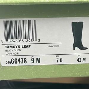 Clarks Tamryn Leaf Black Suede Knee High Block Heel Boots 9M thumbnail 3