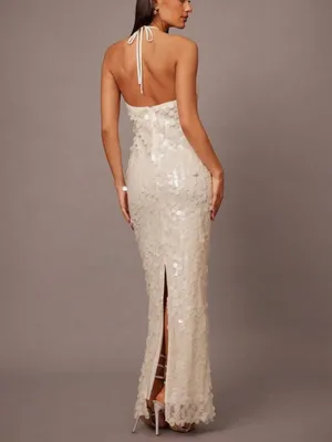 Halter Maxi Dress in Cream thumbnail 2