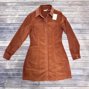 Faherty Harvest Brown Burnt Orange Corduroy Button Up Malone Shirt Dress XS New thumbnail 7