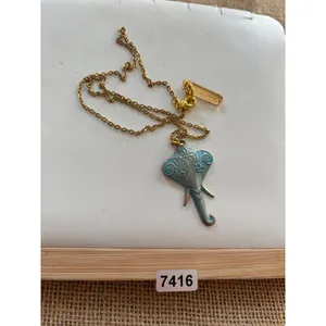 Elephant Pendant Gold Chain Necklace With Enamel Detailing & ShopRWS Tag thumbnail 6