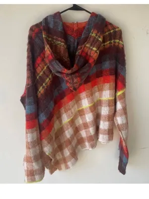 $198 Free People Ainsley Poncho hooded sweater S thumbnail 6