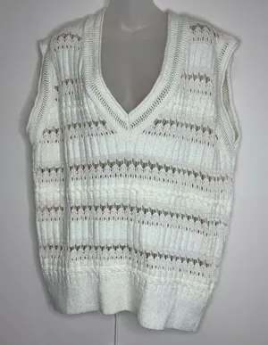 Zara oversized knit sweater vest v neck light weight cream size small thumbnail 1