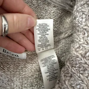 Liz & Co Womens Oatmeal Marled Knit Hoodie Henley Sweater Large Beige‎ Pullover thumbnail 8
