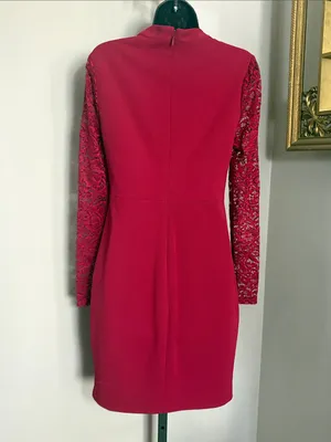 NEW Guess Size 6 Red Floral Lace Sleeve Sheath Bodycon Dress NWT thumbnail 3
