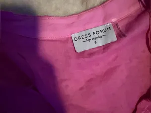 Dress forum pink embroidered floral midi tiered puff sleeve party summer $98 thumbnail 6