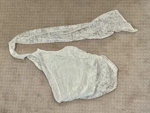 Boutique White Lace One-Shoulder Scarf Top (NWT) thumbnail 2