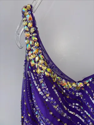Flirt by Maggie Sottero Purple Beaded one shoulder formal gown thumbnail 2
