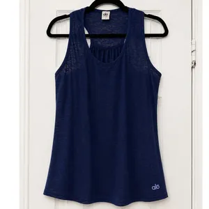 Alo Yoga Slouchy Sheer Slub Racerback Tank Top Navy Blue Size L thumbnail 2