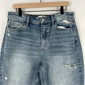 Vervet Super High Rise Beverly Slim‎ Straight Distressed Medium Wash Blue Jeans thumbnail 3