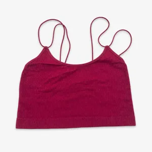 Burgundy Ribbed Double Strap Cami Crop Top Y2K Soft Girl M thumbnail 7