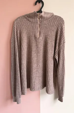 Women's Ribbed Half-Zip Mock‎ Neck Sweater in Mocha - XL thumbnail 1