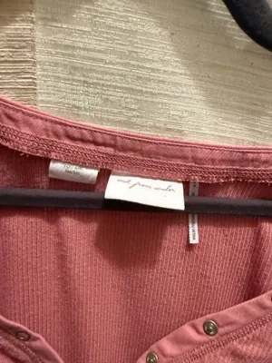 Urban Outfitters coral pink ribbed long sleeve Henley shirt top thumbnail 2