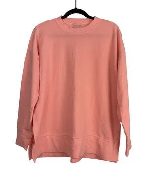 Aerie Waffle Knit Crewneck Sweatshirt Peach Coral Slit Oversized‎ Cozy Basic XS thumbnail 1