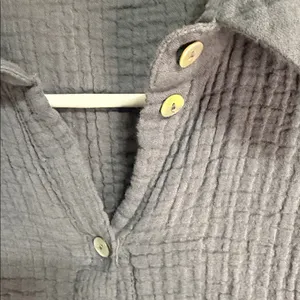 ZARA Blue Gray Cotton Gauze Crinkle Babydoll‎ Tunic Dress XS thumbnail 10