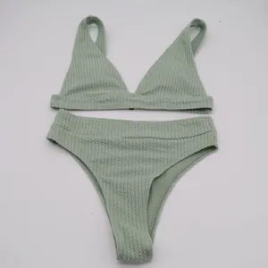 2 Piece Bikini Set Womens Small Sage Green Stretch Textured Swimsuit Beachwear thumbnail 2