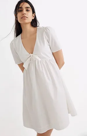 Madewell Tie-Front Poplin Cotton Retro Mini Dress Size‎ 8 in Lighthouse White thumbnail 1