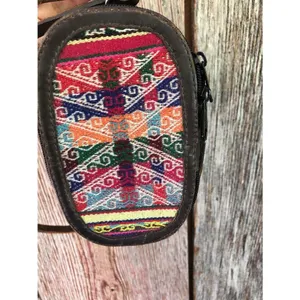 Vtg Llama Wool Crossbody Camera Case Purse‎ Hippie Blanket Leather thumbnail 4