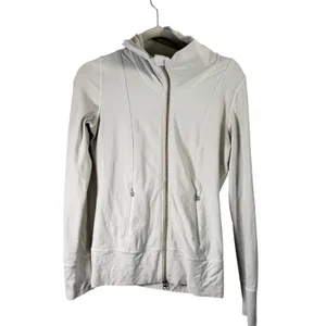 Lululemon Daily Yoga JacketPolar Cream Full Zip Luon Thumbholes‎ Athletic Gym 4 thumbnail 2