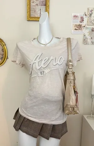 Aeropostale Graphic Tee Size L Tan Logo 87 thumbnail 1
