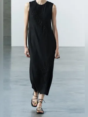 Zara Embellished Beaded Black Feather Midi Maxi Dress- ZW Collection NEW‎ thumbnail 8