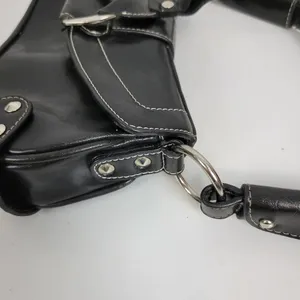 Vintage Aldo Womens Shoulder Bag 11" x 5" Black Leather Y2K Studded Snap Closure thumbnail 6
