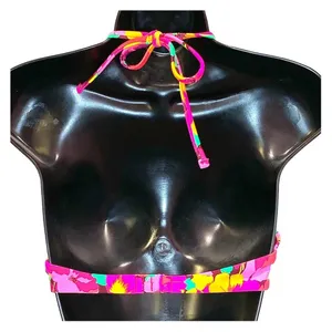 Pink Floral Bikini‎ Top S/M Push Up Underwire Bow Halter Y2K Retro Swimwear thumbnail 3