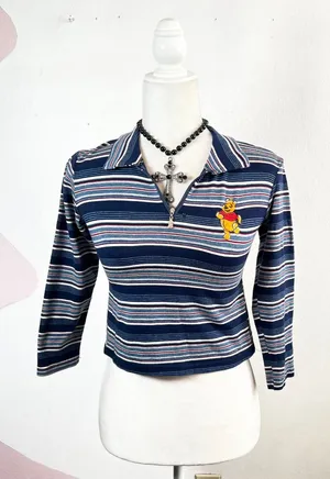 Vintage Winnie The Pooh Embroidered Top Sz XS Striped 90s Y2K 2000s Disney‎ thumbnail 1