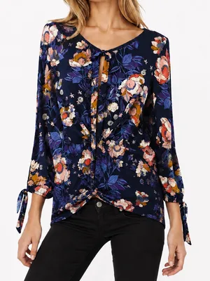 Free People Tropical Floral Print 3/4 Sleeve Blouse Size Small thumbnail 1