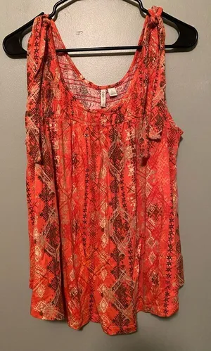 Cato Pink Brown Print Sleeveless Blouse With Strap Detail Size Large thumbnail 1