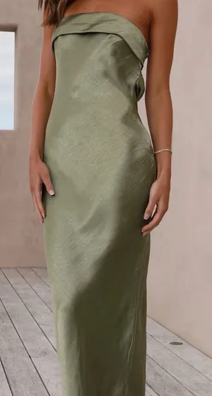 Billy J Olive Satin Maxi Dress Green Size 4 thumbnail 1