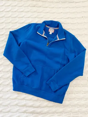 Lands' End Unisex Quarter-Zip Fleece Pullover - Blue thumbnail 2