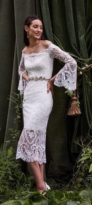 BHLDN‎ Thurley Dress Emilia Lace Semi-Sheer Off-Shoulder Bridal Ivory 8 NWT thumbnail 1