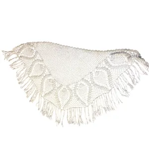 Vintage Pineapple Crochet Shawl Fringe Wrap Ivory Boho Festival One Size thumbnail 9