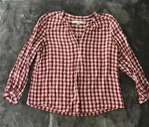 Loft Red Plaid V-neck Blouse thumbnail 1