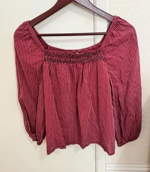 Banana Republic Red Striped Smocked-Neck Peasant Top thumbnail 1