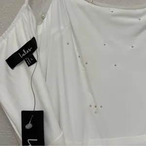 NEW Lulus Toast to Romance White Ruched Pearl Bodycon Midi Dress Sz LARGE thumbnail 15