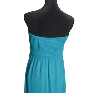 Flying Tomato BOHO Embroidered Floral Smocked Strapless Tiered Maxi Dress Womens S Teal Beach thumbnail 5