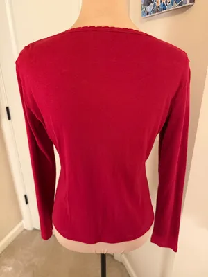 Moda International burgundy Red V-Neck Button Cardigan thumbnail 4