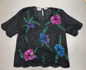 Vtg Stenay Silk Beaded Sequined Tunic Shirt Large Stunning‎ thumbnail 1