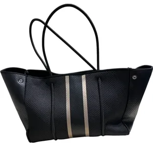 Haute Shore Greyson Neoprene Tote Bag Stripe Black Shoulder thumbnail 1