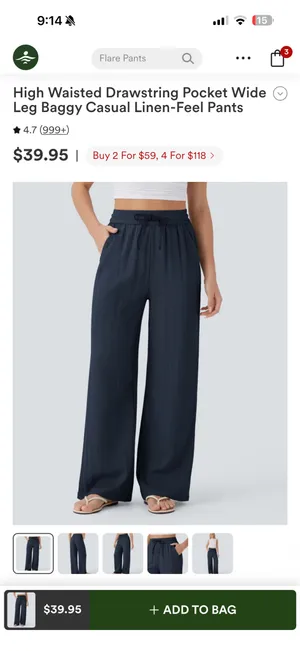 Halara High-Waisted Drawstring Pocket Wide Leg Baggy Casual Linen-Feel Pants thumbnail 4