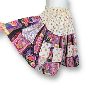 Vintage Handmade Square Dancing Skirt Set Purple Pansy Floral Printed Midi‎ thumbnail 6