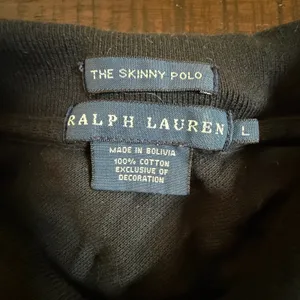 Ralph Lauren Skinny Polo Purple Black Colorblock Crest Shirt Womens L Vintage thumbnail 4