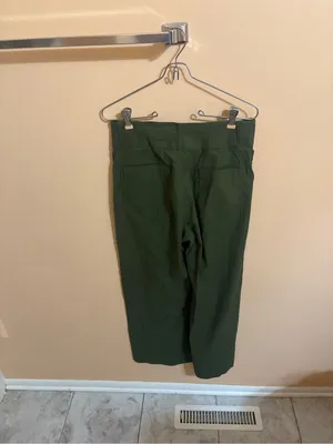 Anthropologie Maeve Colette Wide Leg Cropped Linen Blend Pants in Olive thumbnail 4