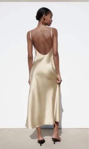 ZARA dress satin effect maxi midi slip on wedding party cocktail thumbnail 8